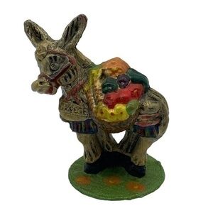 Vintage Greek Donkey Carrying Fruit Ceramic Figurine